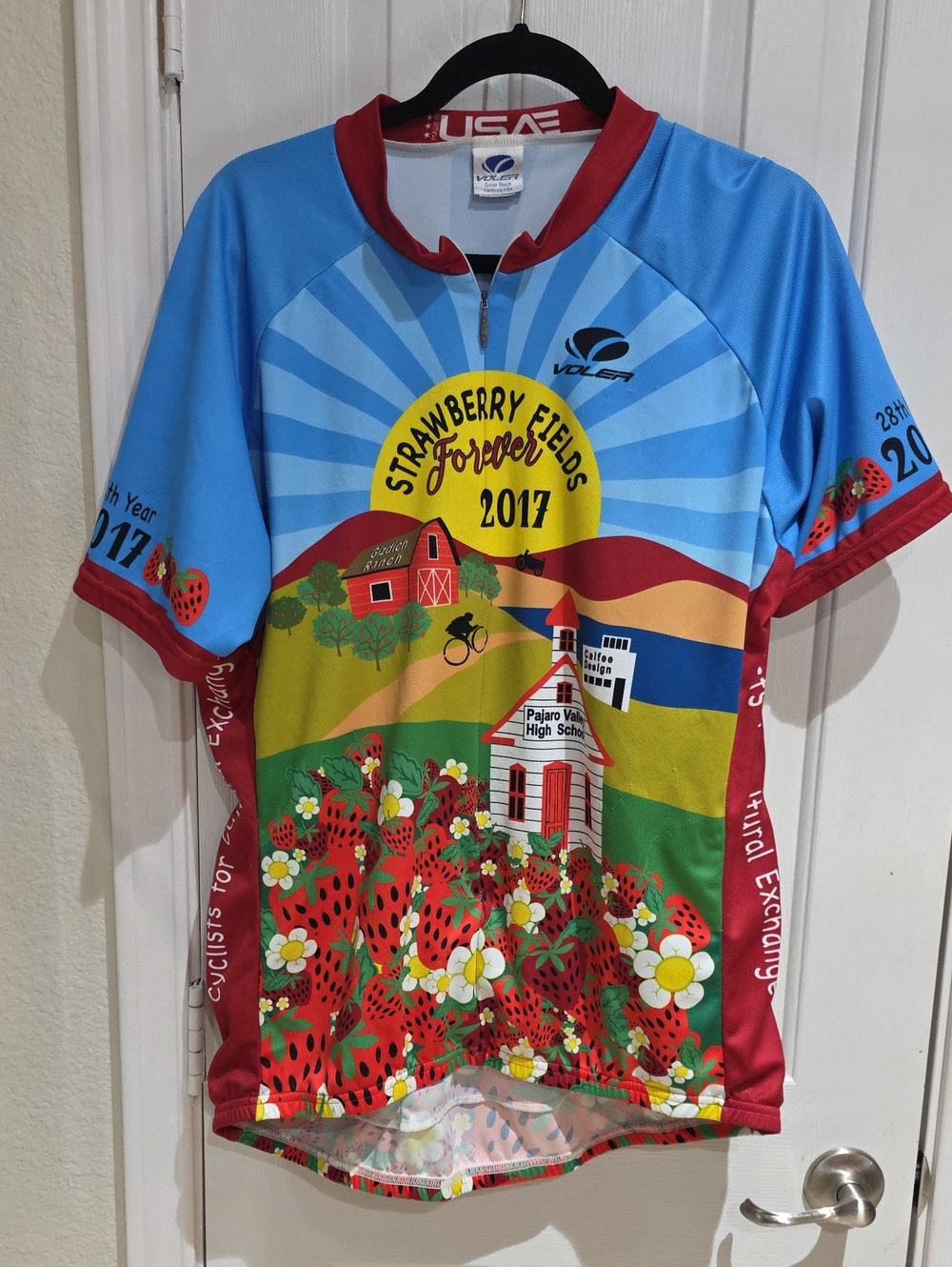 Voler Strawberry Fields' 2017 Short Sleeve Cycling Jersey - Blue/Red Size 3XL